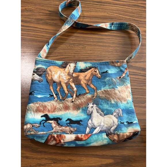 Blue shoulder bag with galloping horses - Picture 2 of 7